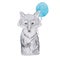 Fluffy cartoon realistic wolf holding a blue balloon