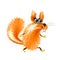 Fluffy cartoon squirrel on light background. Orange cute, isolated. Vector illustration