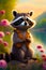 fluffy character a cute little raccoon sits awkwardly strewn generated by ai