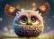 fluffy cheerful baby owl with big eyes