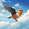 Fluffy Clouds: A Detailed Illustration Of A Bird In Flight