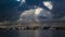 Fluffy Clouds over City and Ferry Terminal