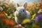 A fluffy, colorful bunny with a rainbow - Generative AI