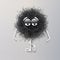 Fluffy cute black spherical creature thinking and stressed