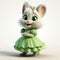 Fluffy Cute Chinchilla Illustration: Adorable 10-year-old Girl In Green Dress