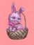 Fluffy cute pink easter rabbit