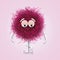 Fluffy cute pink spherical creature thinking and stressed