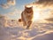 Fluffy Domestic Cat with Cute Face in Snowy Sky