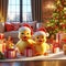 fluffy ducklings with gifts at christmas 3d art generative ai