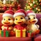 fluffy ducklings with gifts at christmas generative ai