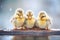 fluffy ducklings huddle for warmth on ice