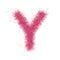 Fluffy font. Pink shaggy letter Y. Hight quality hairy glyph. Capital letter. Fine detailed design element on white background.