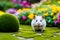 Fluffy hamster in a green garden generated by ai