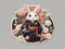 fluffy hare stands in a kimono flowers