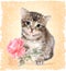 Fluffy kitten with rose.