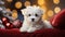 Fluffy Maltese Puppy Relaxing Near The Decorated Christmas Tree - Generative AI