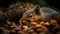 Fluffy mammal eating food, focus on foreground, selective focus image generated by AI