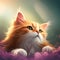 Fluffy Orange Cat with Intense Gaze in Soft Light, Generative AI