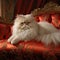 A fluffy Persian cat lounging on a luxurious velvet cushion by AI generated