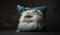 Fluffy Persian kitten relaxing on blue pillow generated by AI