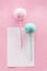 Fluffy pink and blue green pen with white paper cute education background