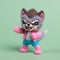 Fluffy Pink Werewolf Felt Toy In Comic Book Style Action
