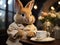 Fluffy rabbit pouring tea symbolizing hospitality