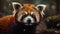 Fluffy red panda staring at grass generated by AI
