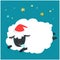 Fluffy sheep cartoon sleeping at night sky with star .