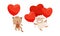 Fluffy Sheep and Cat Holding Red Heart Shaped Toy Balloon Vector Set