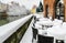 Fluffy snow in Nuremberg, Germany- amazing snowy outdoor cafe