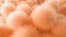Fluffy soft peach fuzz color pom-poms closeup background with a delicate texture. Modern trendy tone hue shade