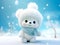 fluffy white baby bear sits on the white snow-covered ground. snow is falling, generative ai