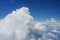 fluffy white cumulus clouds on blue sky background.