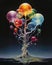 Fluid dynamics of life: Colored tree balloons floating and inter