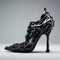 Fluid Formation: Black Metal High Heel Shoe With Acrylic Texture