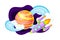 Fluid Purple Shape with Solar System Planet and Flying Space Ship Vector Illustration