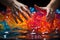 Fluid Rainbow Lgbtq Spectrum: Close - up of hands submerged in a liquid prism, each finger enveloped in a different hue, creating