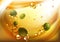 Fluid shape mixing water and oil, Leaf of green olives. Realistic Olive drop oil branch background