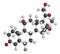 Flunisolide corticosteroid drug molecule. 3D rendering. Atoms are represented as spheres with conventional color coding: hydrogen