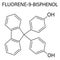 Fluorene-9-bisphenol BHPF molecule. Skeletal formula. Chemical structure