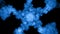 Fluorescent blue ink or smoke forming star, isolated on black in slow motion. Color react in water. Use for ink