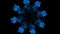 Fluorescent blue ink or smoke forming star, isolated on black in slow motion. Color spread in water. Use for ink