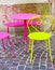 Fluorescent cafe table and chairs