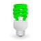 Fluorescent green economical light bulb on a white background. Save energy lamp.