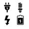 Fluorescent lamp and battery symbols. Electric plug icon. Vector illustration