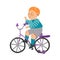 Flushed Little Boy Riding Bicycle and Waving Hand Vector Illustration