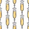 Flute champagne glass hand drawn seamless pattern background illustration