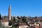 Fluted Minaret Mosque - famous symbol and landmark of Antalya, Turkey against blue spring sky