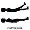 Flutter kicks. Sport exersice. Silhouettes of woman doing exercise. Workout, training